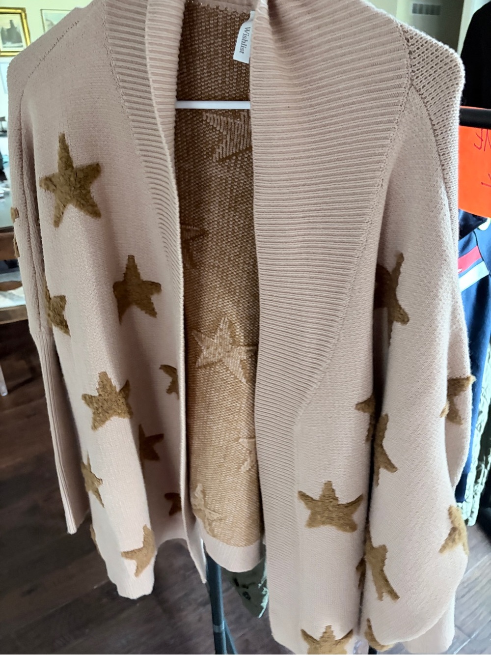 Wishlist Tan Open Cardigan with Gold Star Accents